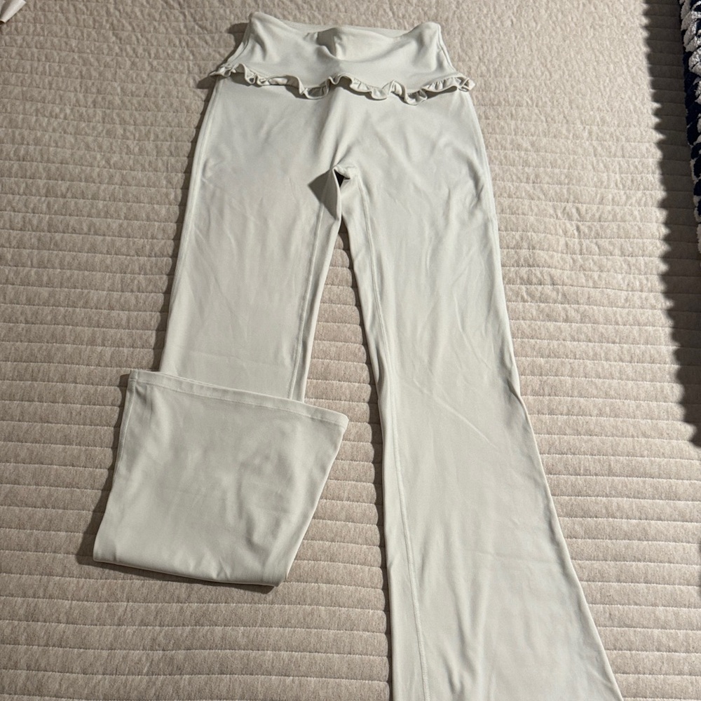 Cream Ruffle Waist Flare Pants